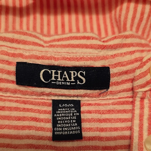 Chaps Classic Coral and White Long Sleeve Blouse L - Picture 2 of 3
